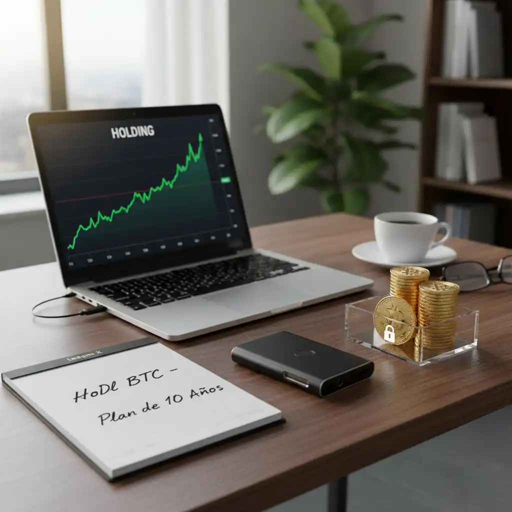 mesa de escritorio con una laptop con grafico ascendente